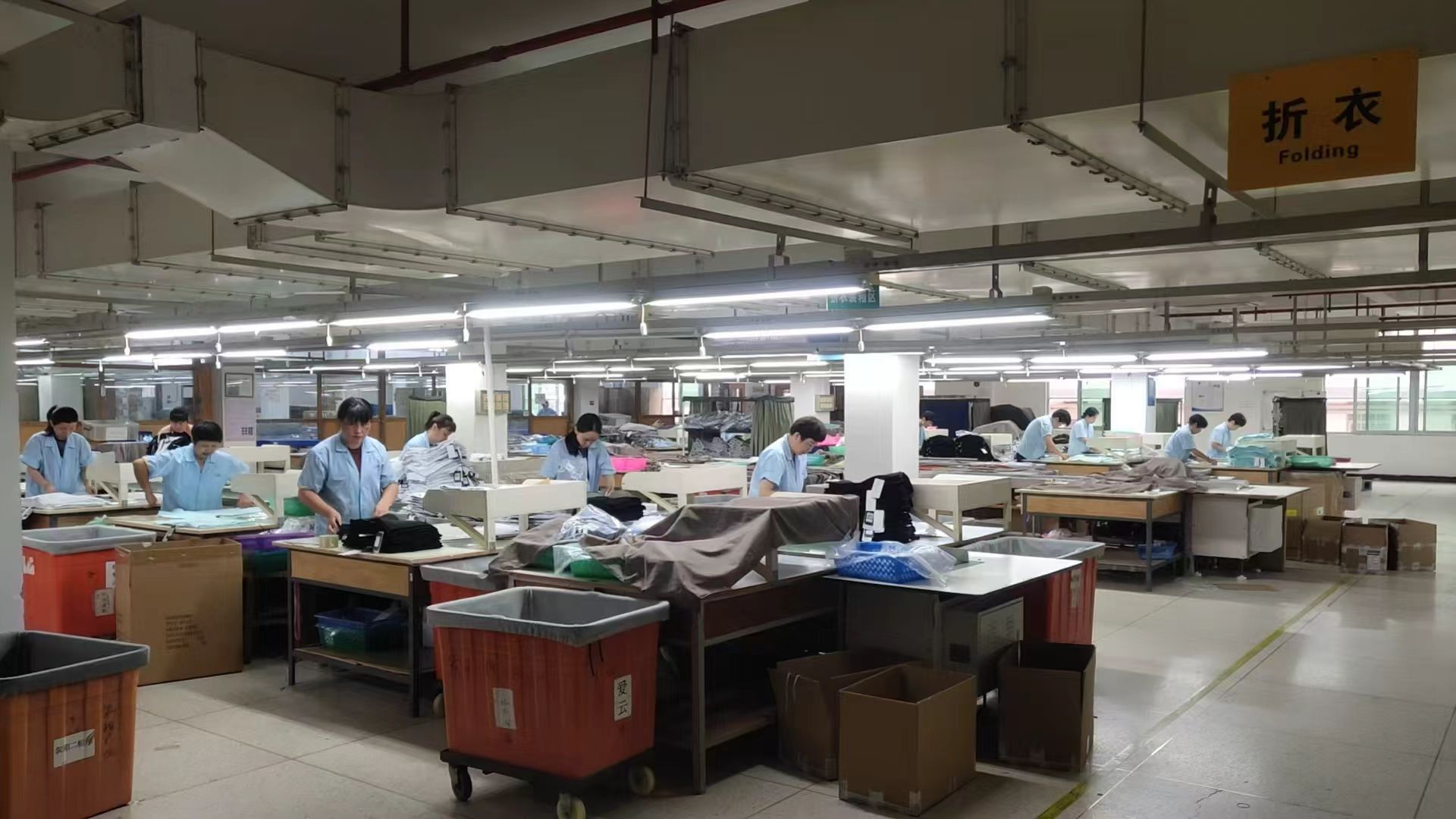 Garment packing area used for final review and shipment preparation